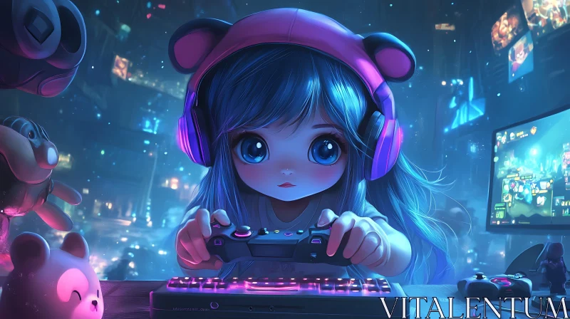 AI ART Cyberpunk Anime Girl Gamer