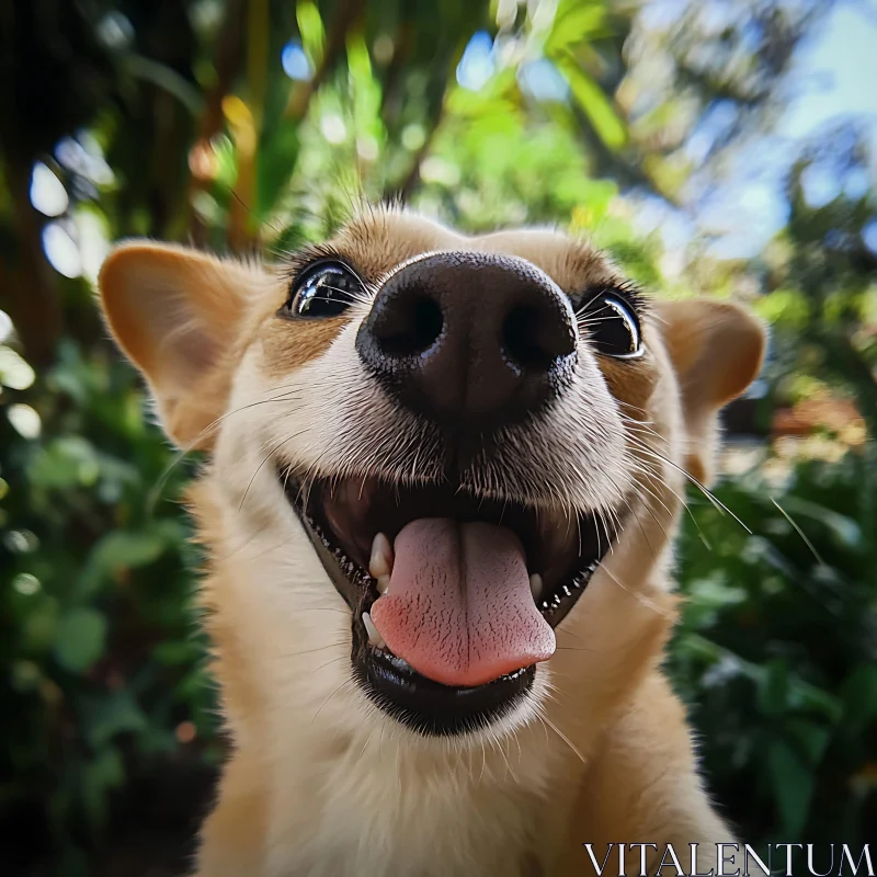 Joyful Pup Close-Up in Vibrant Outdoors AI Image