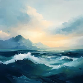 Coastal Serenity: Waves and Mountains