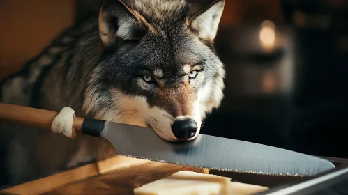 Wolf Chef with Sharp Knife