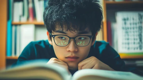 Boy with Glasses Studying Hard