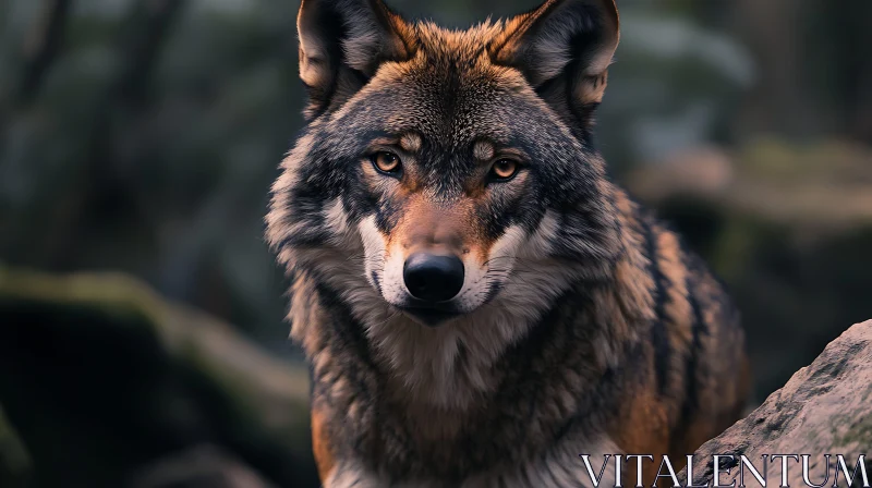 Wolf Portrait with a Forest Backdrop AI Image