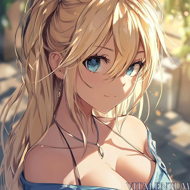 Smiling Anime Girl with Sunlit Blonde Hair AI Image