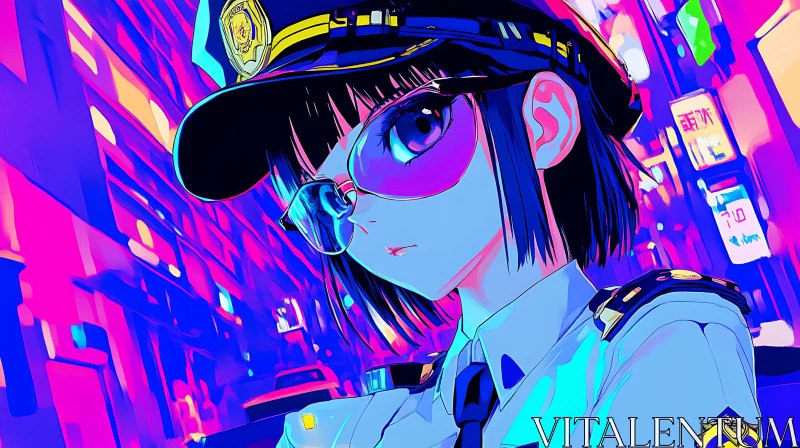 Neon City Anime Police Scene AI Image