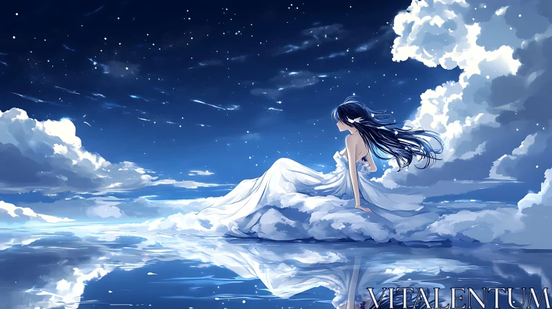 Dreamy Scene with Woman and Starry Sky AI Image