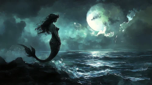 Moonlit Mermaid on the Shore