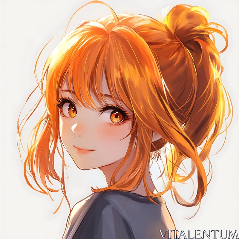 Anime Girl Orange Hair Portrait AI Image