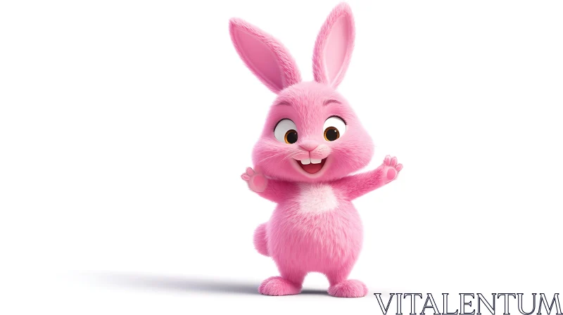 Whimsical Pink Rabbit on White Background AI Image