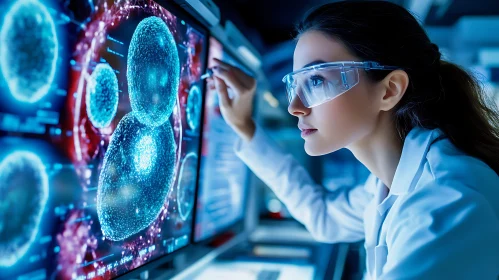 Scientist Analyzing Cells on a Monitor