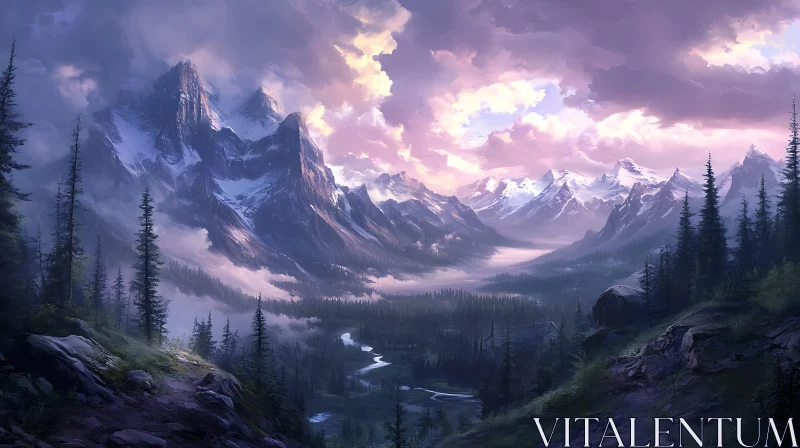 AI ART Snowy Peaks and Verdant Valley