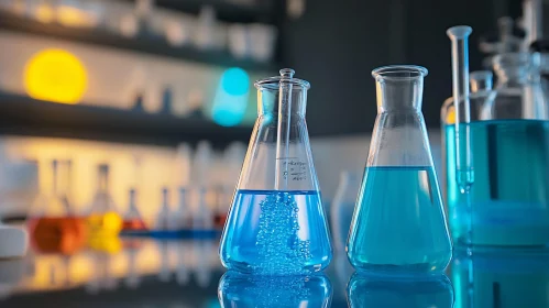 Blue Liquid in Scientific Beakers