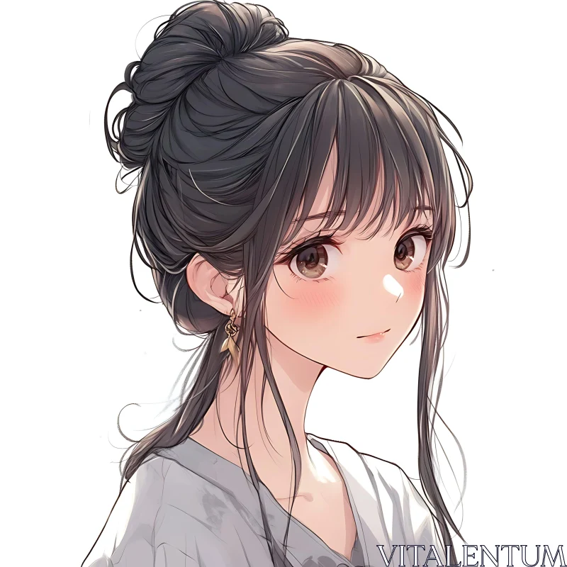 Anime Illustration of a Thoughtful Young Woman AI Image