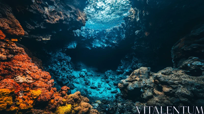 Vibrant Underwater Coral Cave AI Image