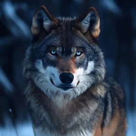 Wolf Portrait with Blue Eyes