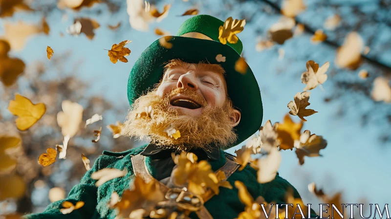 AI ART Joyful Leprechaun Portrait with Falling Leaves