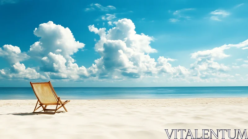 Beach chair on a white sand seashore AI Image