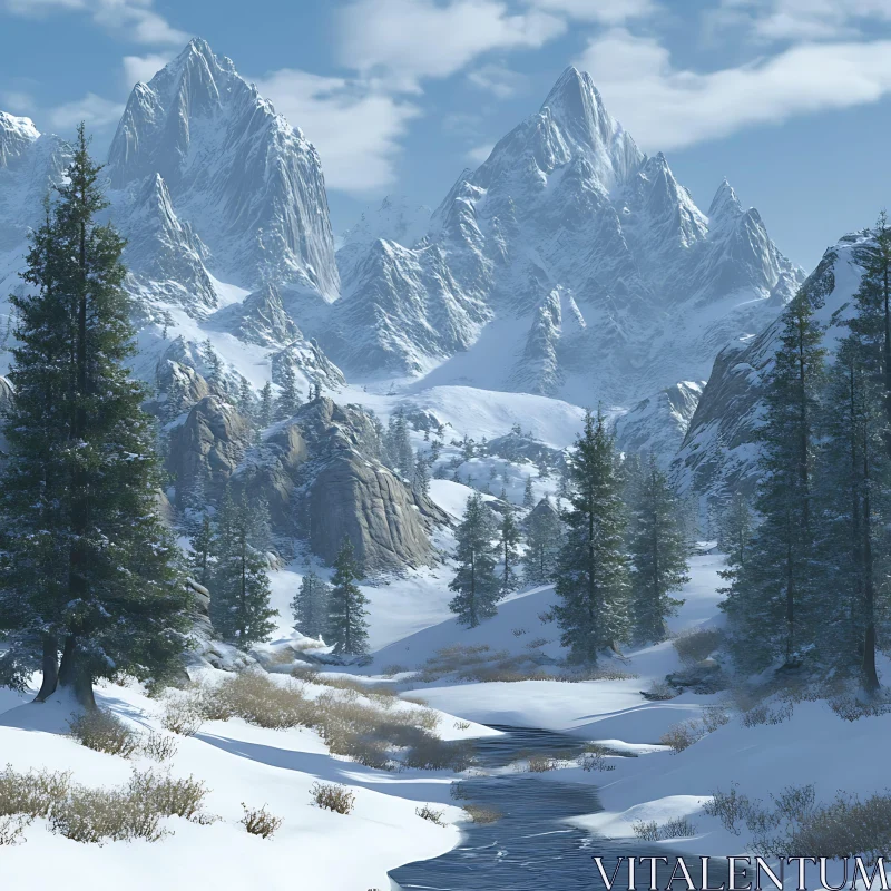 AI ART Winter Mountain Serenity Landscape