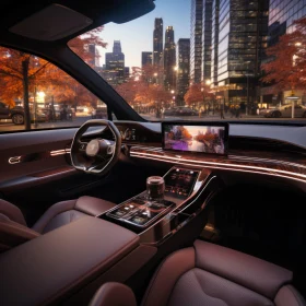 Captivating Interior of Mercedes Benz S-class in Atmospheric Cityscapes