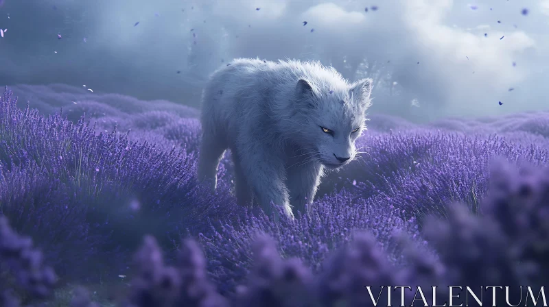 White Fox Walking Through Lavender Field AI Image