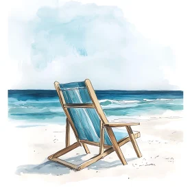 Tranquil Beach Chair Scene Watercolor Art