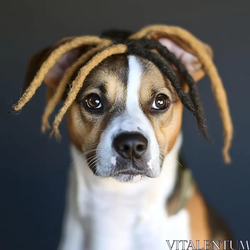 AI ART Canine Close-up with Unique Dreadlocks