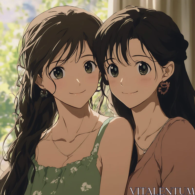 Charming Anime Illustration of Two Women's Affectionate Moment AI Image