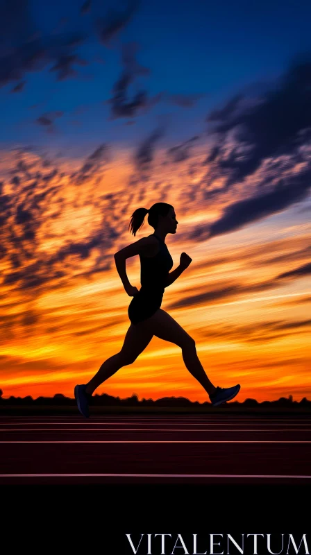 Silhouette Runner at Sunset - Capturing Motion and Energy AI Image