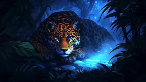 Resting Jaguar in Blue Jungle