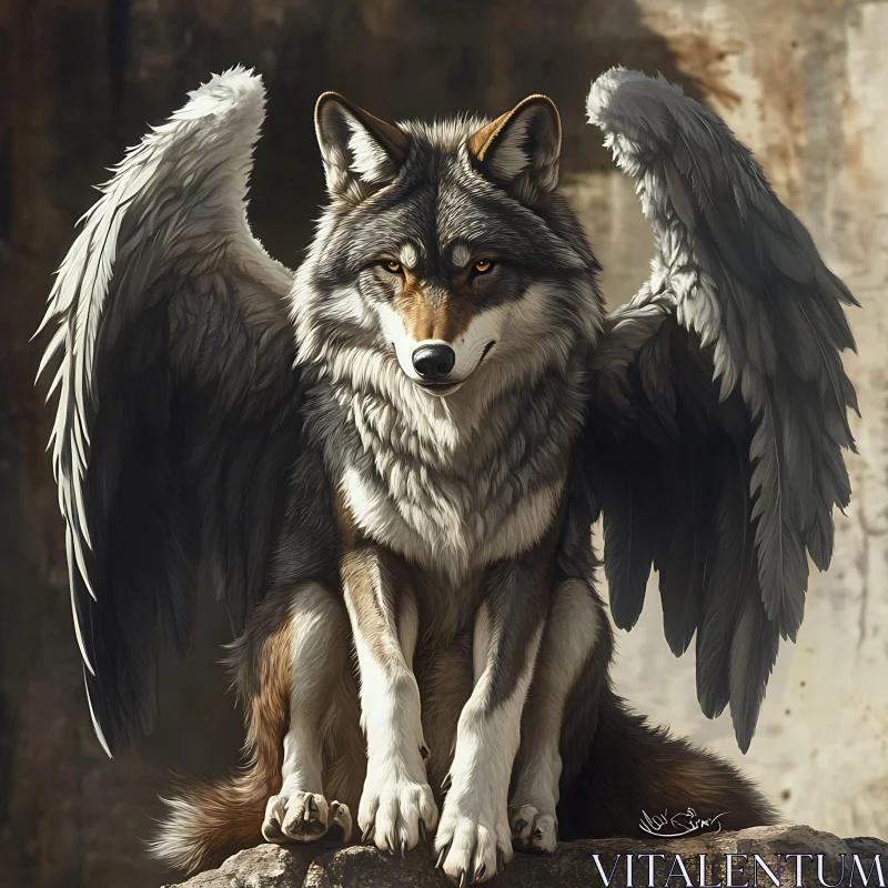 Wolf with Wings: An Angelic Beast AI Image