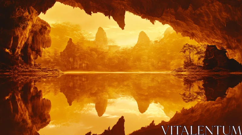 AI ART Golden Cave Reflections