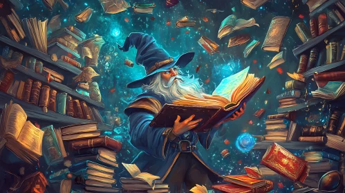 Enchanting Wizard with Floating Books