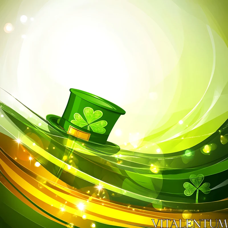 AI ART Green Hat with Shamrock Illustration