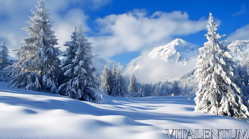 Snowy Mountain Landscape with Trees AI Image