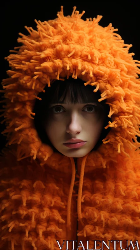 Surrealistic Art: Orange Hoodie Girl in Captivating Composition AI Image