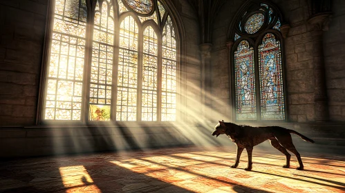 Wolf and Sunlight in Gothic Cathedral