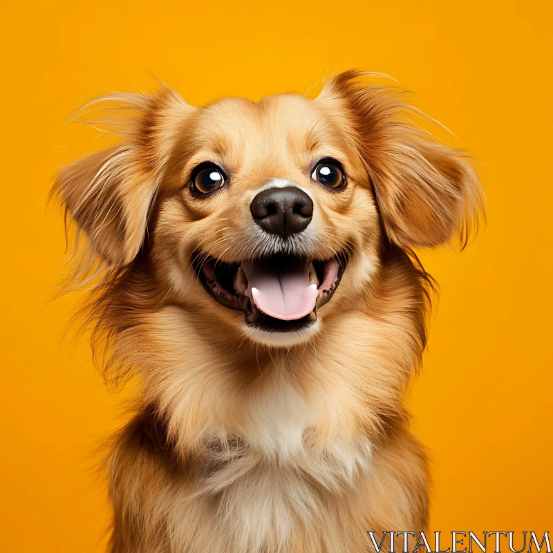 Smiling Dog Against Bright Yellow Background AI Image