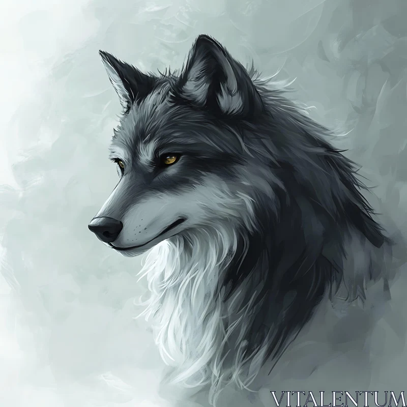 Monochrome Wolf with Golden Eyes AI Image