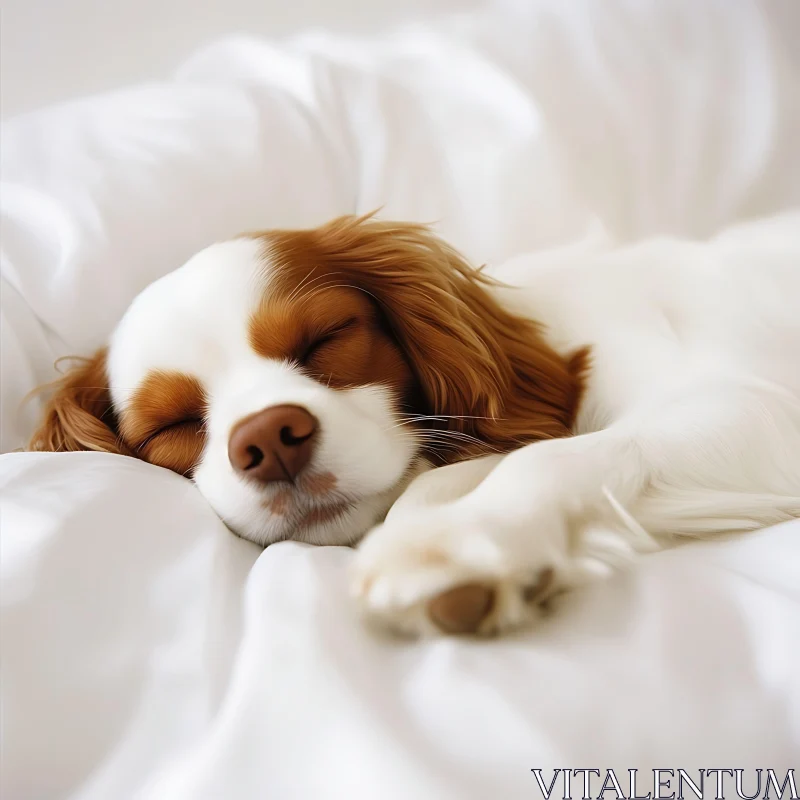 Cute Puppy Resting on White Sheets AI Image