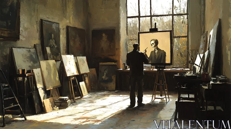 AI ART Studio Scene with Skeleton Portrait