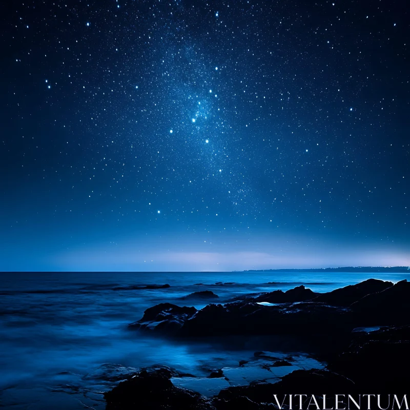 Night Ocean Starry Sky View AI Image