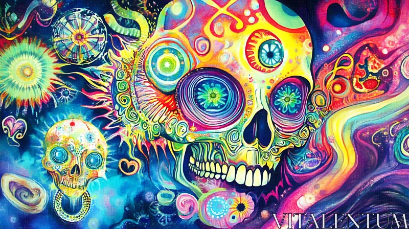 Colorful Skull with Intricate Floral Patterns AI Image