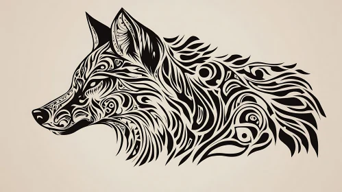 Wolf Head Tribal Tattoo Illustration