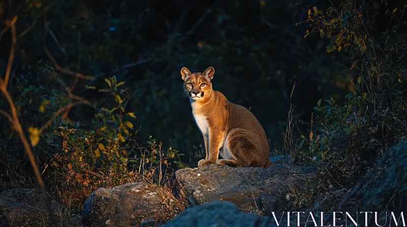 Cougar on Rocks in the Wilderness AI Image