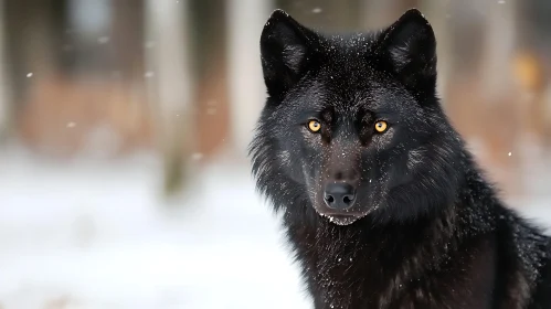 Winter Portrait of a Black Wolf