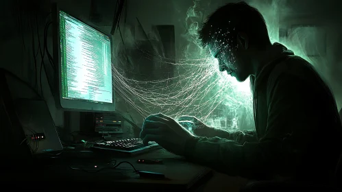 Hacker immersed in digital world