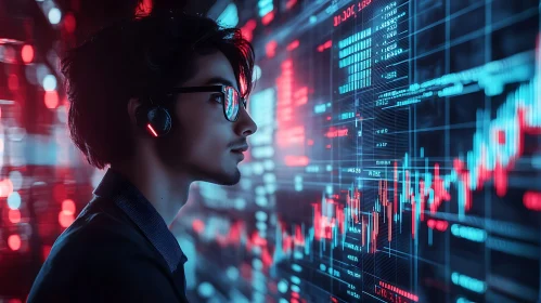 Man Analyzing Data on Futuristic Screen