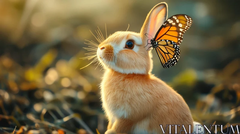 Rabbit and Monarch Butterfly Portrait AI Image