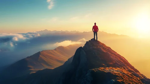 Silhouette on Mountain Top at Sunrise