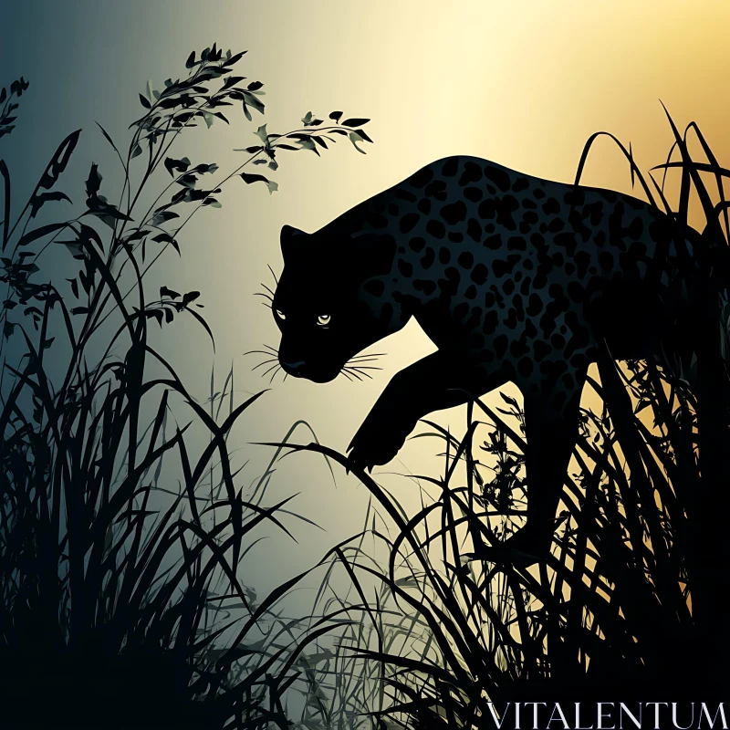 Panther in Tall Grass AI Image