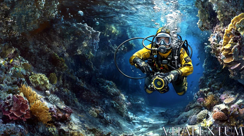 Diver in the deep sea AI Image